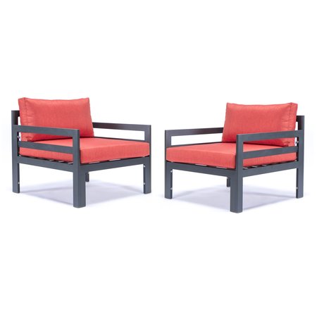 LEISUREMOD Chelsea Outdoor Patio Black Aluminum Armchairs With Red Cushions CSAR30R2